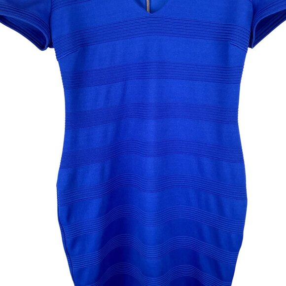 Bisou Bisou Dress Size 12 Blue‎ V-Neck Short Sleeve Bodycon Fitted - Picture 5 of 9